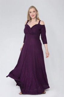 Long evening dress - Plus Size Flexible Shoulder Strap Long Glittery Evening Dress 100276129 - Turkey