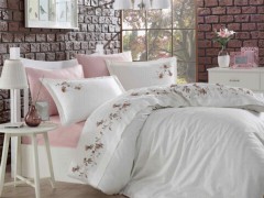 Bedding - Anetta 3d Embroidered Cotton Satin Double Duvet Cover Set Cream Powder 100259784 - Turkey