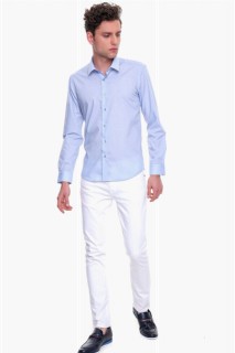 Men's Ice Blue Basic Slim Fit Slim Fit Solid Collar Long Sleeve Shirt 100351138