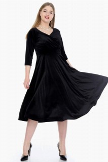 Plus Size - Plus Size Velvet Dress Black 100276183 - Turkey