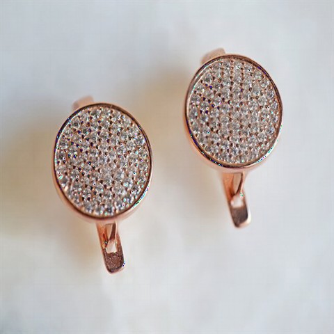 jewelry - Oval Stone Women's Sterling Silver Earrings Rose 100347362 - Turkey