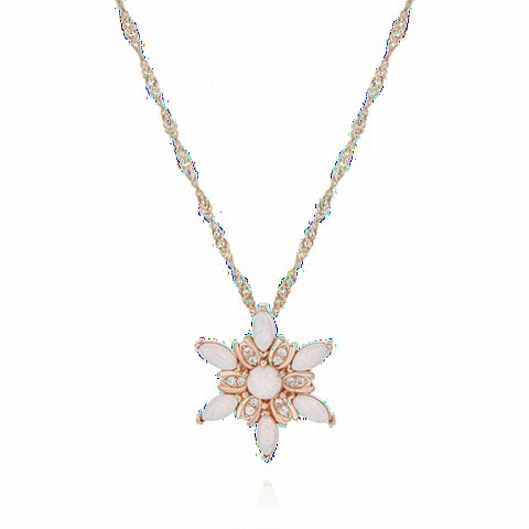 Opal Stone Wind Flower Silver Necklace Rose 100350080