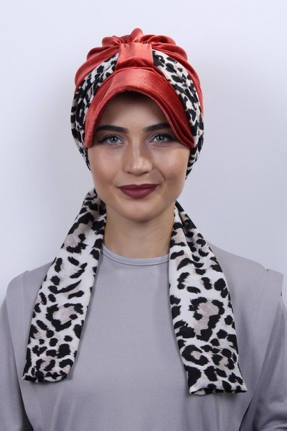 Hat-Cap Style - Velvet Scarf Hat Bonnet Tile 100283108 - Turkey