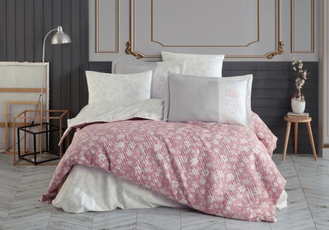 Dowry set - Carmen Double Quilted Duvet Cover Set Dried Rose 100332454 - Turkey