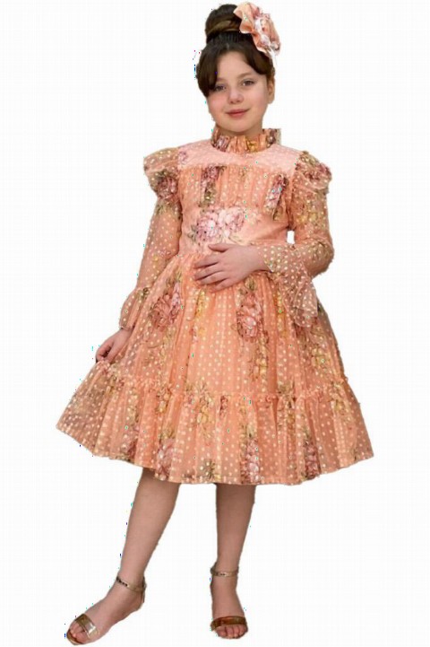 Outwear - Girl Flower Princess Salmon Dress 100326839 - Turkey