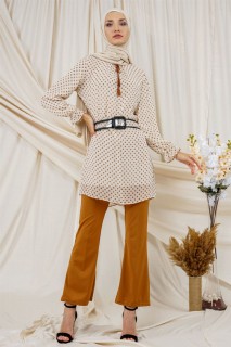 Woman Clothing - Women's Polka Dot Patterned Belted Tunic 100326125 - Turkey