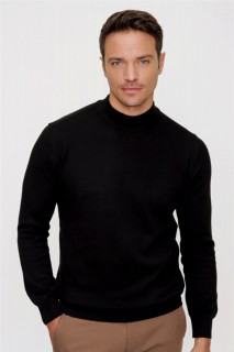 Men Clothing - Men Black Dynamic Fit Comfortable Cut Basic Half Turtleneck Knitwear Sweater 100345103 - Turkey