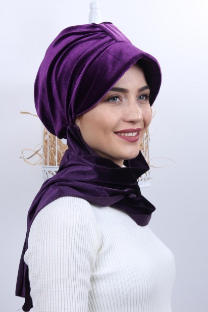 Velvet Shawl Hat Bonnet Purple 100283137