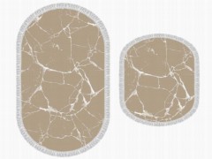 Other Accessories - Oval Fringed 2 Piece Bath Mat Set Crack Wall Brown White 100260322 - Turkey