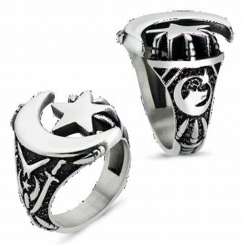 Moon Star Rings - Moon Yildiz Claw Model Silver Men's Ring 100349090 - Turkey