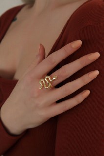 Rings - Adjustable Gold Color Snake Ring 100326616 - Turkey
