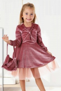Kids - Girl's Bow Bow and Bag Fluffy Powder Glittery Dress 100327155 - Turkey