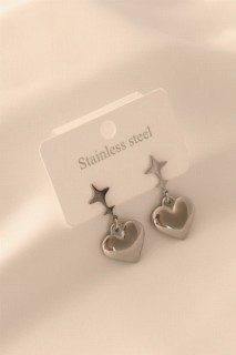 Jewelry & Watches - Silver Color Heart Figure Steel Women's Earrings 100327779 - Turkey