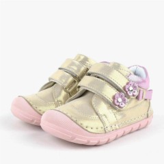 Genuine Leather Gold Shiny First Step Baby Girls Shoes 100316951