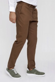 Men Clothing - Men Camel Glasgow Dynamic Fit Casual Side Pocket Cotton Linen Trousers 100351266 - Turkey