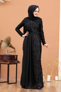 Evening & Party Dresses - Black Hijab Evening Dress 100338026 - Turkey