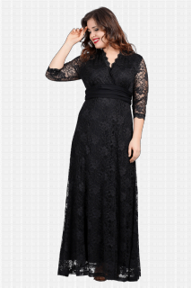 Full Guipure Plus Size Long Dress Black 100275965