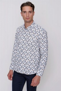Shirt - Men's Brown Merida Slim Fit Slim Fit Printed Long Sleeve Shirt 100350856 - Turkey