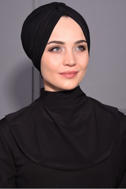 Woman Bonnet & Turban - Col Hijab à Bouton Pression Noir - Turkey