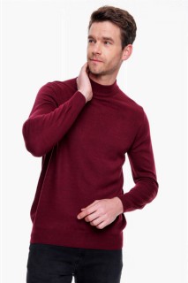 Men's Dark Claret Red Basic Dynamic Fit Half Fisherman Knitwear Sweater 100345098