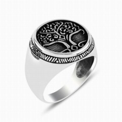 Stoneless Rings - Tree of Life Embroidered Silver Ring 100347809 - Turkey