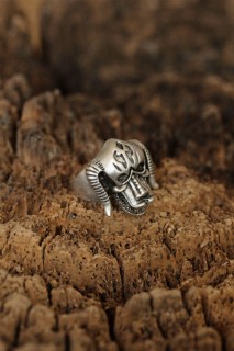 Silver Rings 925 - Horned Skull Figured Adjustable Men's Ring 100319319 - Turkey