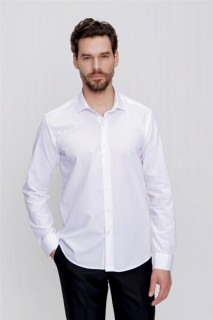 Men's White Basic Plain No Pocket Slim Fit Slim Fit Shirt 100350749
