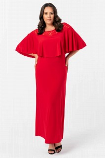 Evening Dress - Robe de soirée longue grande taille en dentelle rouge 100276234 - Turkey