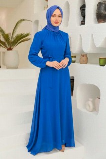 Clothes - Sax Blue Hijab Dress 100340158 - Turkey