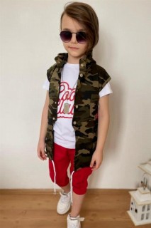 Tracksuit Set - Boy's Back Chain Detail Front Snap Button and Hooded Camouflage-Red Tracksuit Suit 100327285 - Turkey