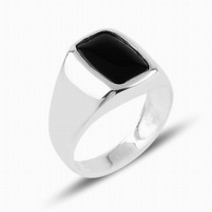 Onyx Stone Rings - Square Plain Silver Ring With Onyx Stone 100347892 - Turkey