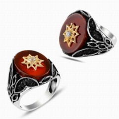 Agate Stone Rings - Solitaire Silver Ring on Agate Stone 100347865 - Turkey