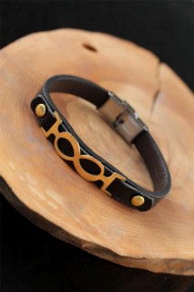 Men Shoes-Bags & Other - Gold Color Infinity Metal Accessory Black Leather Men's Bracelet 100318793 - Turkey