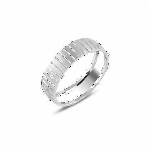 Men - Striped Model Silver Wedding Ring 100347035 - Turkey