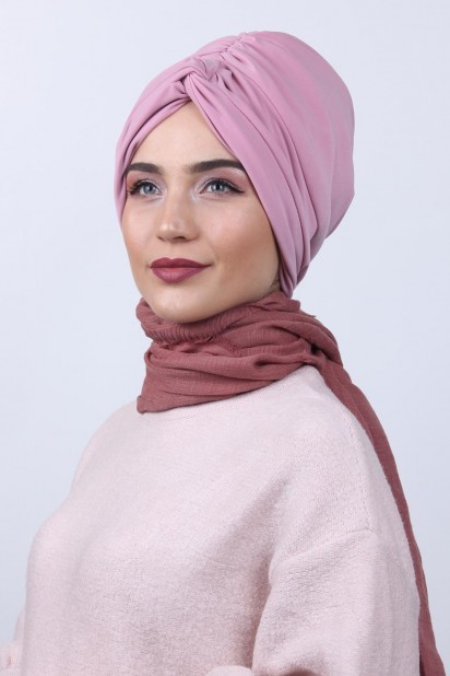 Double Side Bonnet - Reversible Rose Knot Bone Powder Pink 100284867 - Turkey