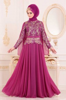 Woman Clothing - Fuchsia Hijab Evening Dress 100299098 - Turkey