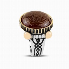 Manuscript Seal of Solomon on Agate Stone Embroidered Silver Ring 100346822