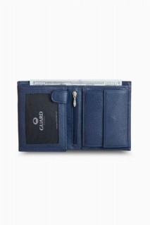 Multi-Compartment Vertical Navy Blue Leather Men's Wallet 100345816