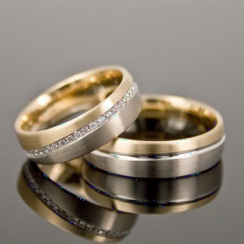 Silver Rings 925 - Matte Gold Silver Wedding Ring Set 100347928 - Turkey