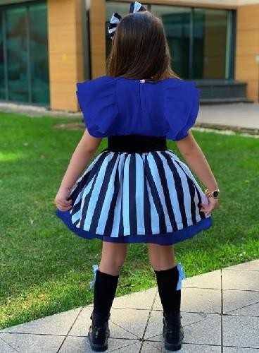 Girl's Striped Saxe Blue Skirt Suit 100326687
