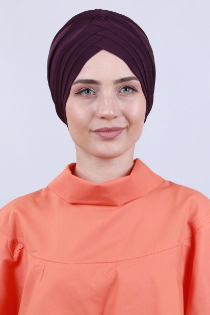 Woman Bonnet & Turban - Bonnet Double Face 3 Rayures Prune - Turkey