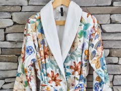Set Robe - Aria Jacquard Cotton Bathrobe Set Pink Gray 100331512 - Turkey