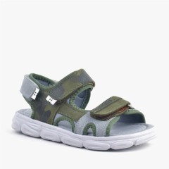 Sandals & Slippers - Wisps Genuine Leather Green Camouflage Sandals for Kids 100352423 - Turkey