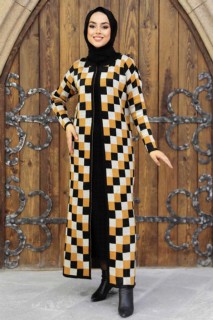 Woman Clothing - Mustard Hijab Knitwear Double Suit 100345005 - Turkey