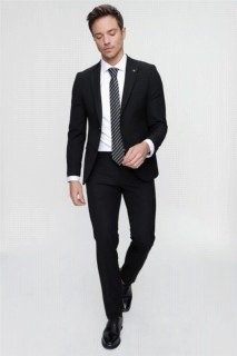 Men Black Basic Straight Slim Fit Slim Fit 6 Drop Suit 100351273