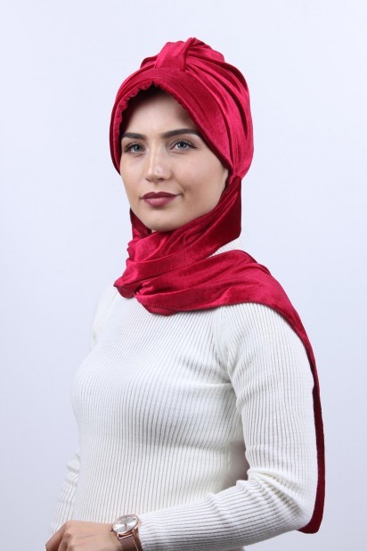 Woman - بونيه شال مخمل أحمر - Turkey