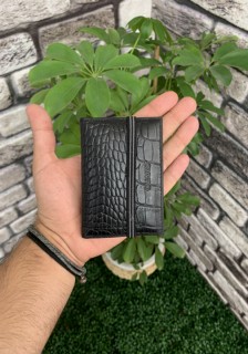 Wallet - Guard Black Croco Patterned Elastic Sport Card Holder 100345849 - Turkey