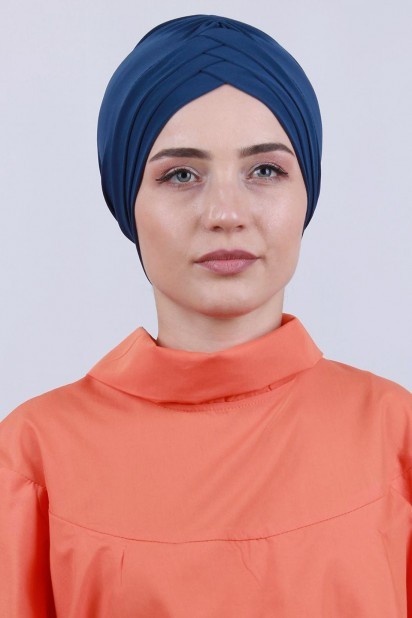 Woman Bonnet & Turban - Indigo d'os double face à 3 bandes - Turkey