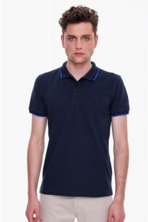 Men Clothing - Men's Navy Blue Basic Polo Neck No Pocket Dynamic Fit Comfortable Fit T-Shirt 100350581 - Turkey