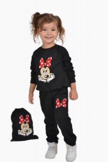 Tracksuits, Sweatshirts - Girl's Minnie Mouse Embroidered Black Tracksuit With Bag 100344718 - Turkey